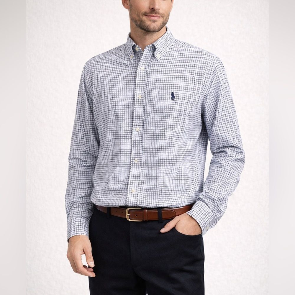 Ralph Lauren BlueโWhite Check Button Downโ Shirt Classic Fit Long Sleeve Size 18